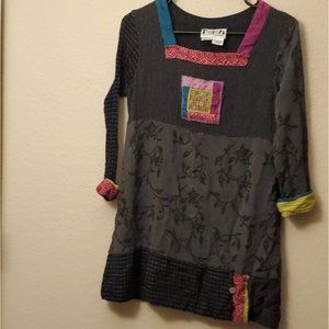 black pink teal dress S